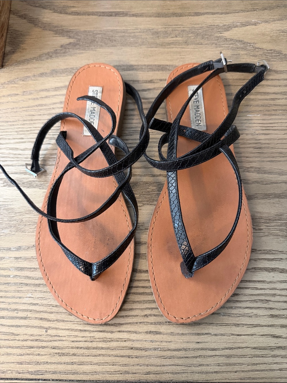 Steve Madden Black Strappy Leather-Look Wrap Sandals